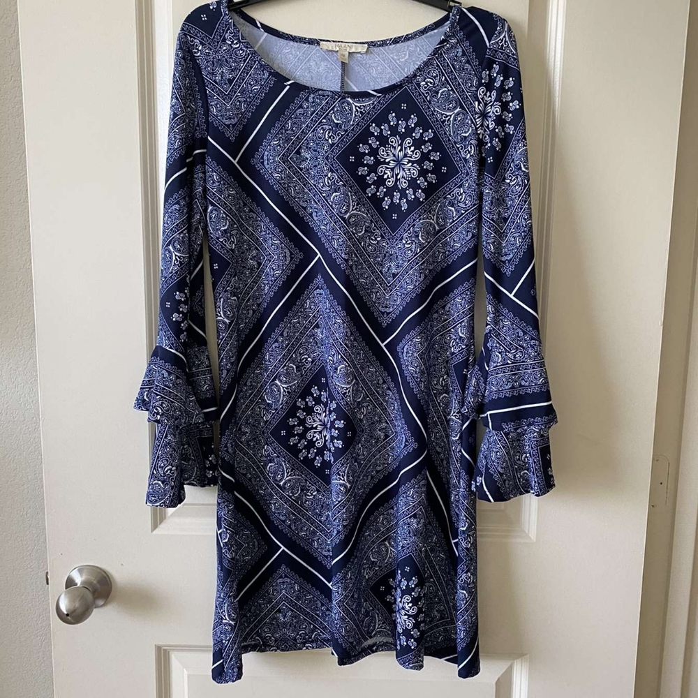 Blue and white dress